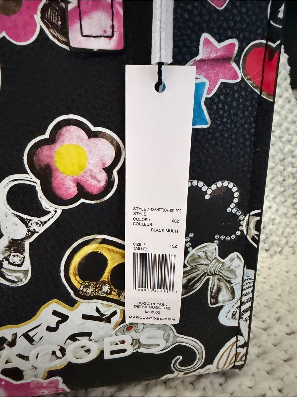 Marc Jacobs Black Floral & Sticker Print Satchel - Picture 2 of 4